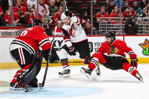Two teams playing hockey