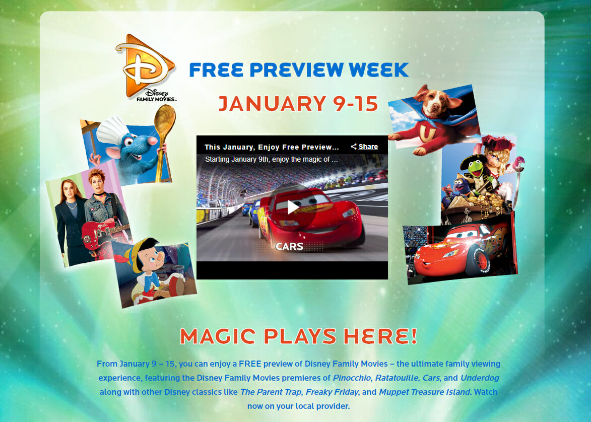Disney Family Movies free preview week promo