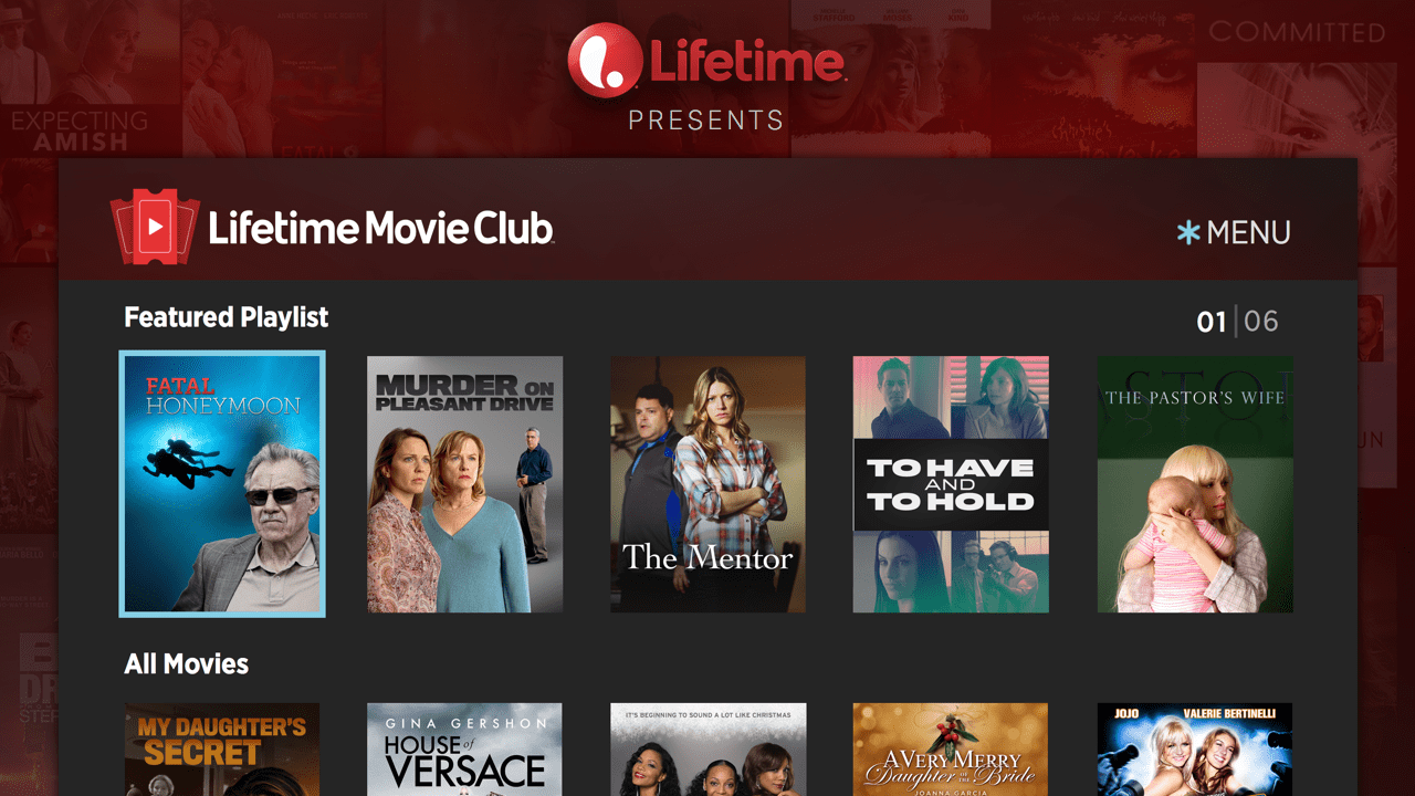 Screenshot of Lifetime Movie Club home screen