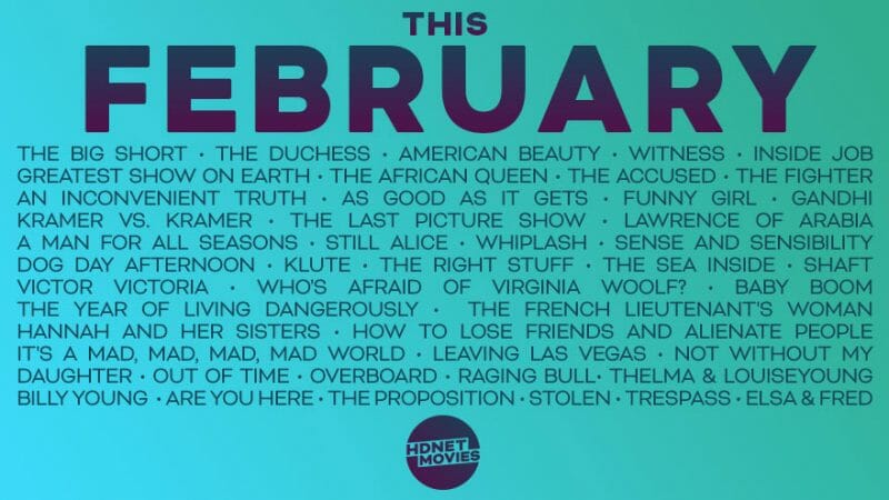 A list of February movie titles on HDNet Movies